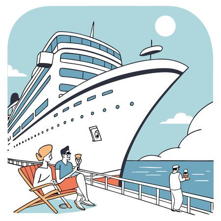 Luxurious cruise liner on a sunny day. with passengers enjoying amenities on deck. AI generated. Vector iconのイラスト素材