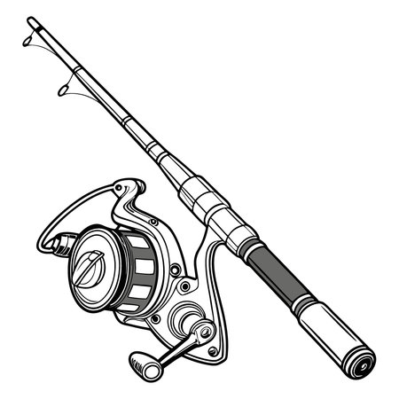 Fishing Reel and Rod. Isolated White Background Stock Photo - High-Resolution Image. AI generated. Vector iconのイラスト素材