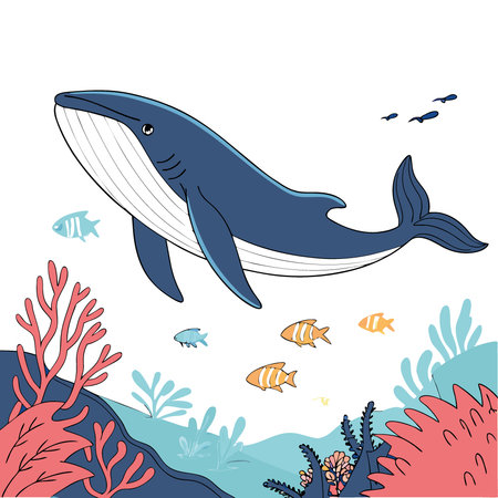 A majestic whale swims gracefully through a vibrant underwater landscape on a sunny day. AI...