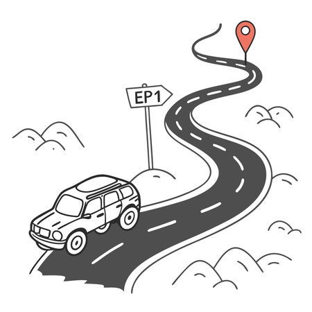 Road trip and journey route winding road on a white background with pin pointer eps 1. AI generated. Vector iconのイラスト素材