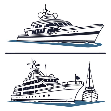 A modern drawing of a fishing ship. A sketch of a cruise ship. A drawing of a mega yacht.. AI generated. Vector iconのイラスト素材