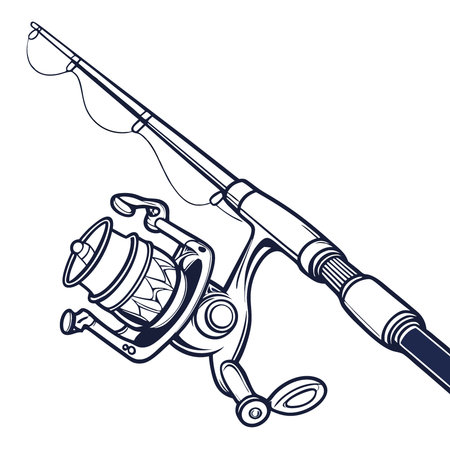 A close up of a fishing rod with reel ready for an outdoor adventure isolated on white background. AI generated. Vector iconのイラスト素材