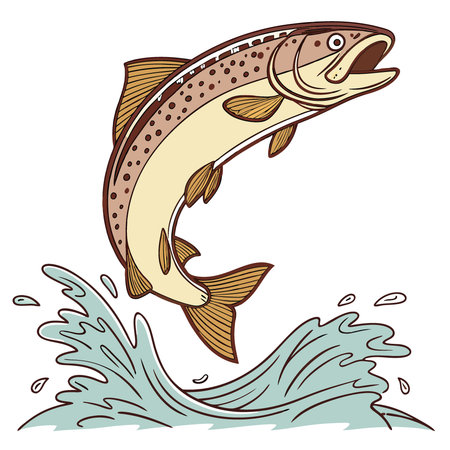 A jumping brown trout fish splashing in the water. capturing the excitement of nature in motion.. AI generated. Vector iconのイラスト素材