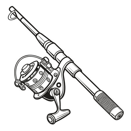 Detailed Illustration of a Fishing Pole with Reel and Line Perfect for Fishing Enthusiasts and Crafts. AI generated. Vector iconのイラスト素材