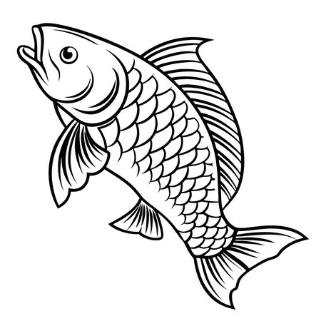 Stylized line drawing of a fish swimming. isolated on white background. 32k. full ultra HD. high resolution. AI generated. Vector iconのイラスト素材