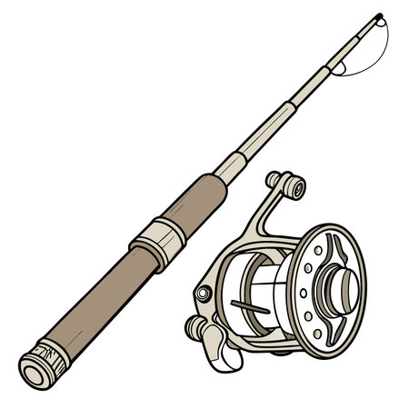 Vintage Fishing Rod and Reel on Transparent Background for Commercial Use in Outdoor and Sport Photography. AI generated. Vector iconのイラスト素材