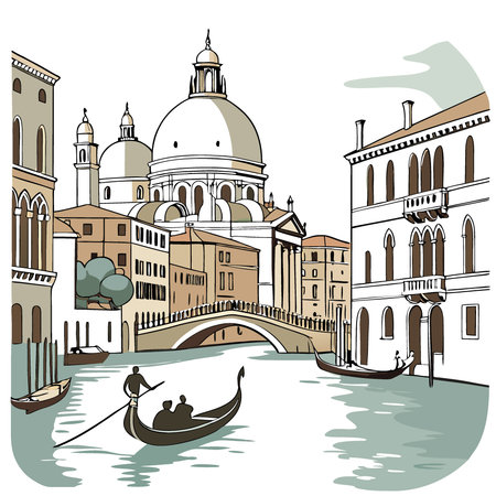 Exploring serene canals and historic architecture venice art painting tranquil waterway scenic views cultural heritage. AI generated. Vector iconのイラスト素材