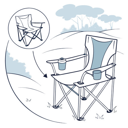 Comfortable foldable camping chair with cup holder. Ideal for outdoor activities like picnics. tailgating. or camping trips.. AI generated. Vector iconのイラスト素材