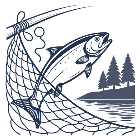 Silver fish caught in a net during a fishing excursion showcasing a local fisher's catch and the beauty of aquatic life.. AI generated. Vector iconのイラスト素材