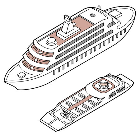 Realistic cruise ship layout. Luxury tourist transport vessel. Passenger ship Voyage. marine design. Sea holidays. Yacht. transport design. Vector illustration. AI generated. Vector iconのイラスト素材