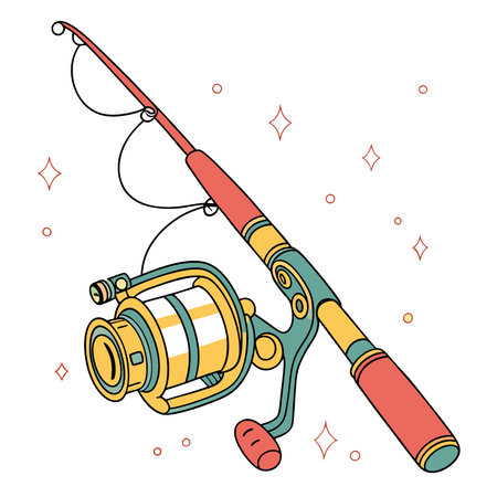 Colorful Fishing Reel and Rod on a Light Background. Perfect for Angling Enthusiasts and Outdoor Recreation Imagery Capturing the Essence of Fishing Gear. AI generated. Vector iconのイラスト素材