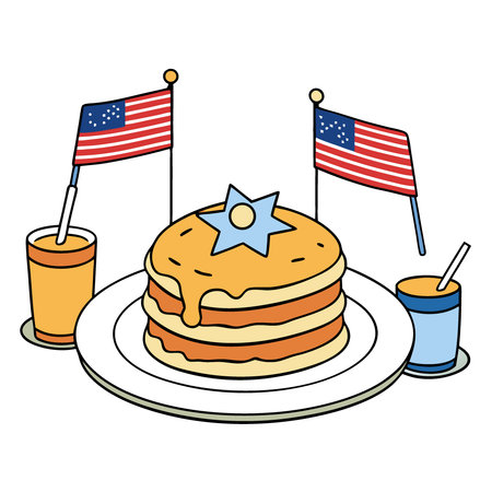 Patriotic breakfast celebration pancakes and decorated toast holiday. AI generated. Vector iconのイラスト素材