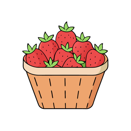 Fresh Strawberry Basket Photos for Spring Promotions Food Packaging Garden Blogs. AI generated. Vector iconのイラスト素材