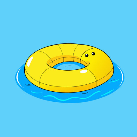 Yellow Inflatable Ring Float in a Vibrant Blue Swimming Pool. Summer Fun and Relaxation. AI generated. Vector iconのイラスト素材