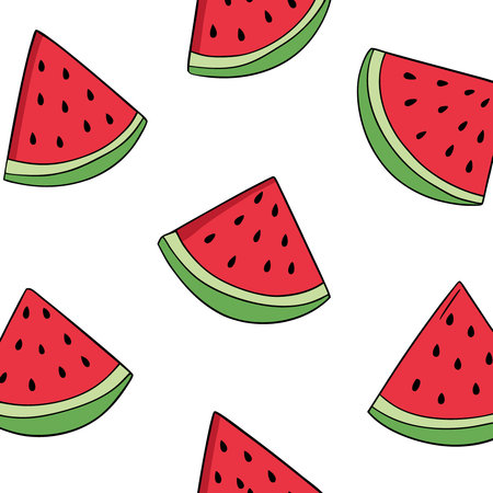 Juicy watermelon pattern slices cut. fresh summer fruit colorful top view. vegan food art. AI...