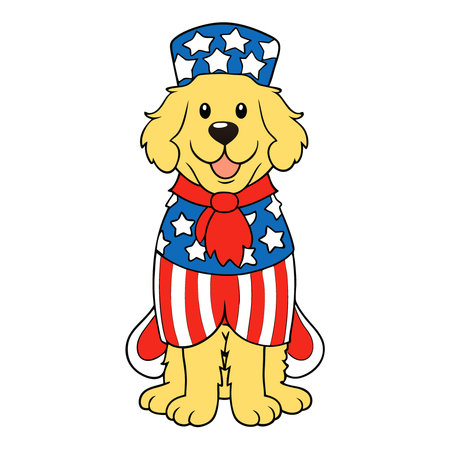 Joyful Golden Retriever Dressed in Festive Red White and Blue Outfit for the 4th of July. AI generated. Vector iconのイラスト素材