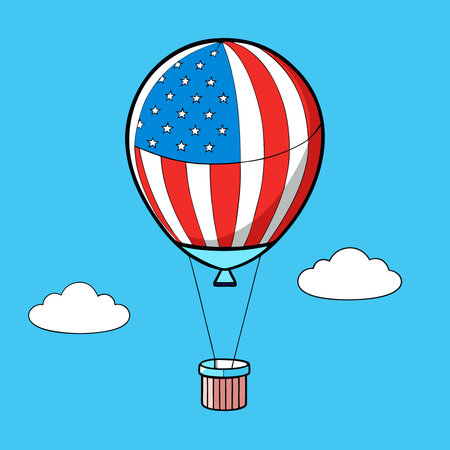 Patriotic Balloon Soaring High Against Vivid Blue Sky Symbol American Pride Freedom. AI generated. Vector iconのイラスト素材