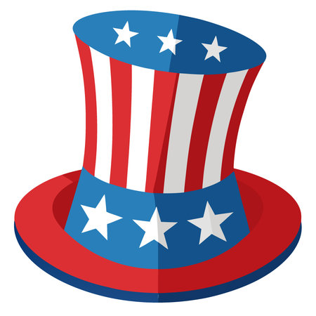 Uncle Sam hat felt toy Patriotic American flag pattern 4th of July isolated. AI generated. Vector iconのイラスト素材