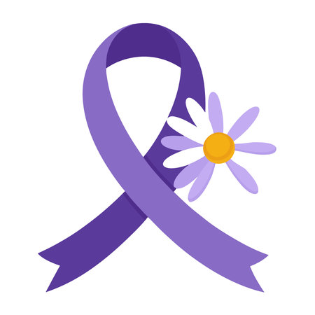Lavender ribbon and white daisy supporting cancer awareness on solid background. AI generated. Vector iconのイラスト素材