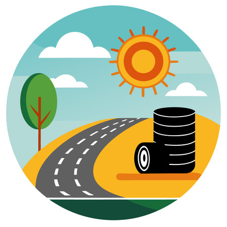 Summer tires on the asphalt road in the sun time for summer tires. AI generated. Vector iconのイラスト素材