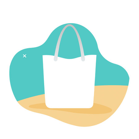 White tote bag on sandy beach Perfect for summer vacation or beach themed design.. AI generated. Vector iconのイラスト素材