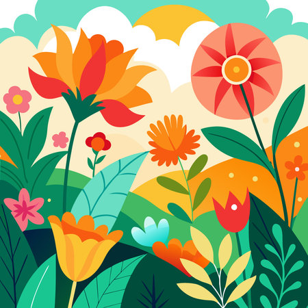 Vibrant summer colors in nature sunlit flowers and foliage vivid warmth spring. AI generated. Vector iconのイラスト素材