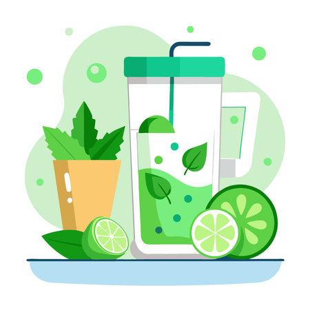 Refreshing Cucumber Infused Water in a Modern Kitchen Setting With Fresh Green Herbs. AI generated. Vector iconのイラスト素材