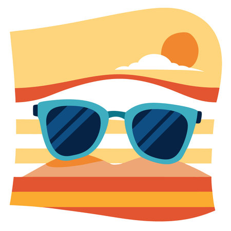 Stylish sunglasses resting on a sun drenched beach towel horizon warm summertime. AI generated. Vector iconのイラスト素材