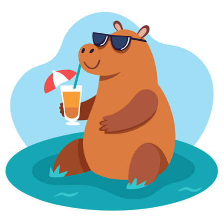Realistic funny photo of a capybara wearing sunglasses. AI generated. Vector iconのイラスト素材