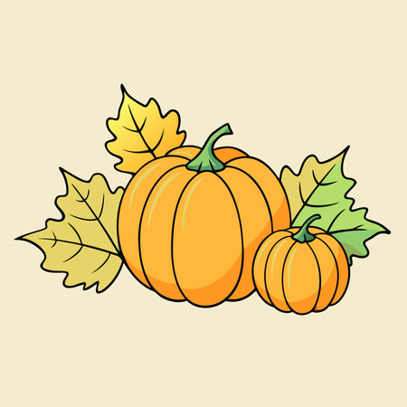 A watercolor painting of pumpkins and leaves with a fall theme. AI generated. Vector iconのイラスト素材