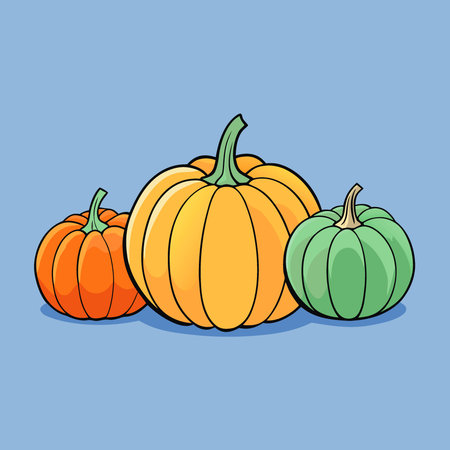 Colorful pumpkins on a blue background. autumn harvest. AI generated. Vector iconのイラスト素材