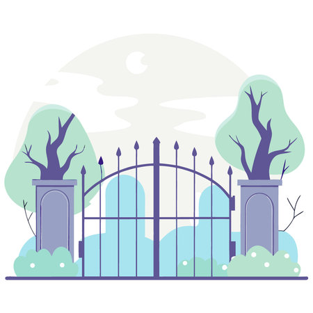 Gate with Halloween theme background. scary cemetery gate.. AI generated. Vector iconのイラスト素材