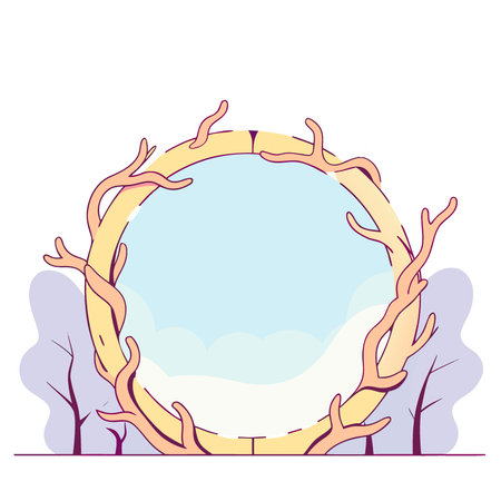 Twisted Vine Circle. A Dark. Mystical Wreath of Ancient Wood. AI generated. Vector iconのイラスト素材