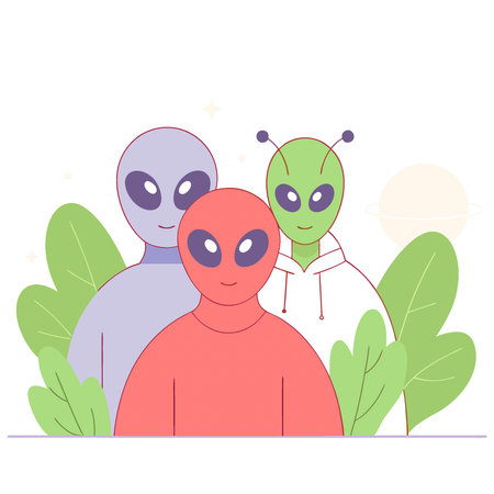 Group of aliens close-up. alien creature space dwellers. space aliens.. AI generated. Vector icon