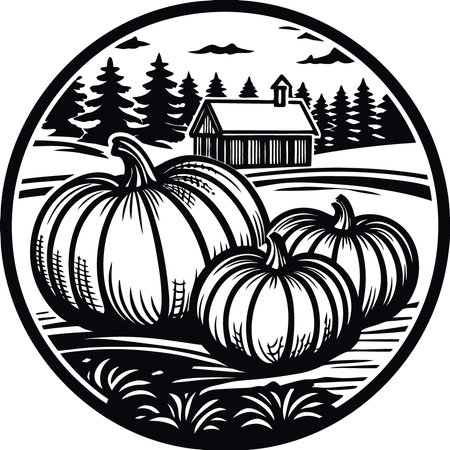 Orange pumpkins near the house outdoors. copy space. AI generated. Vector iconのイラスト素材