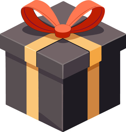 Black gift box isolated on transparent background cutout. AI generated. Vector iconのイラスト素材