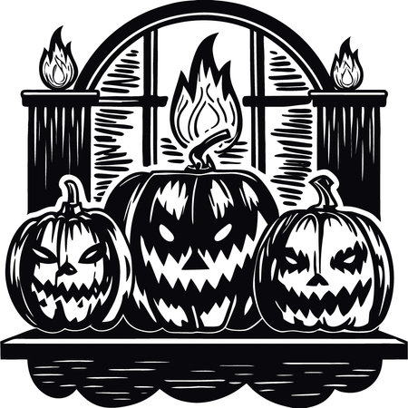 Halloween pumpkin jack o lantern decor with burny faces.. AI generated. Vector iconのイラスト素材