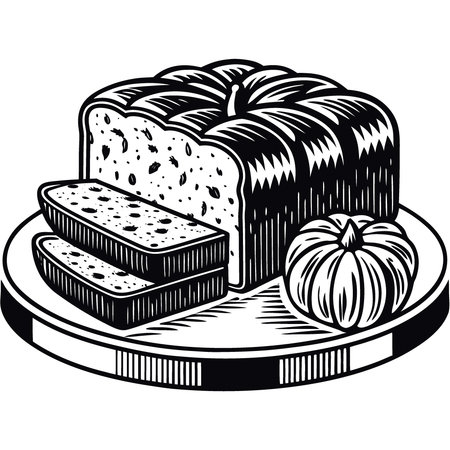 Close up slices of autumnal pumpkin bread on white table. AI generated. Vector iconのイラスト素材