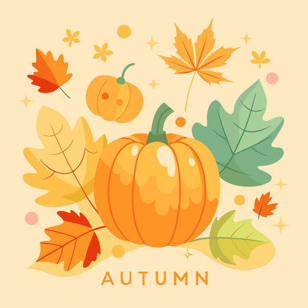 Seasonal with autumn leaves and pumpkins. ample copy space. AI generated. Vector iconのイラスト素材