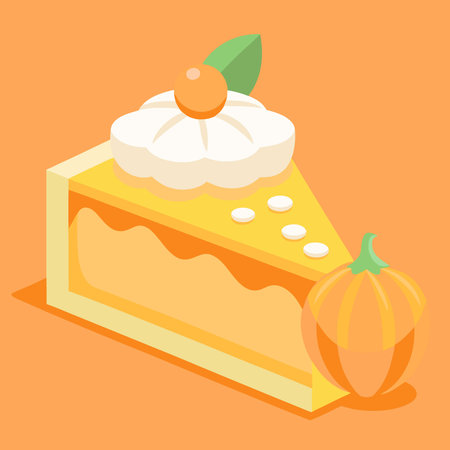 Piece of pumpkin pie with whipped cream and orange pumpkin.. AI generated. Vector iconのイラスト素材