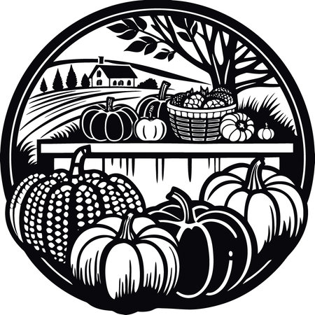 Autumn harvest with pumpkins. thanksgiving day background.. AI generated. Vector iconのイラスト素材