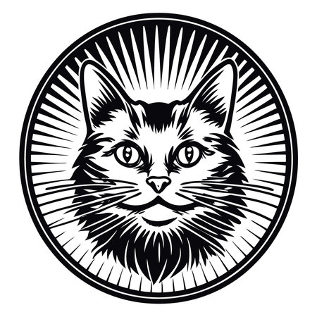Backlit cat portrait on black background with space for text. AI generated. Vector iconのイラスト素材
