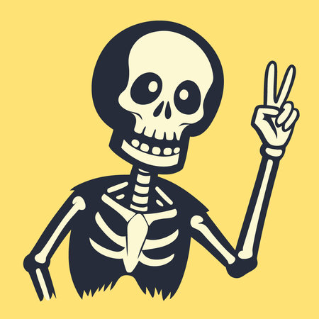Spooky skeleton showing peace sign. pencil drawing.. AI generated. Vector iconのイラスト素材