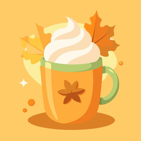 Pumpkin latte with whipped cream. hot autumn drink AI generated. Vector iconのイラスト素材