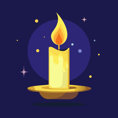 Glowing yellow candle on dark background with space. AI generated. Vector iconのイラスト素材