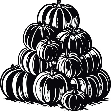 A bunch of orange pumpkins are piled on top of each other. AI generated. Vector iconのイラスト素材