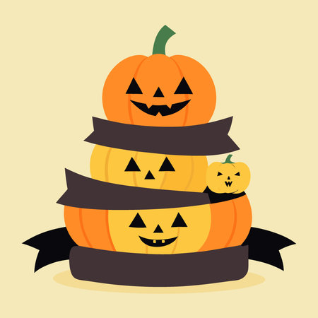 Festive pumpkin stack with black ribbon for Halloween decor. AI generated. Vector iconのイラスト素材