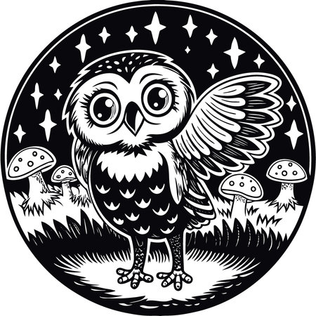 Cute and fantasy owl stands in the style cartoon animation 3D style. AI generated. Vector iconのイラスト素材