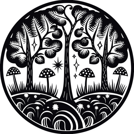 Magical fantasy forest comes to life with glowing plants background. AI generated. Vector iconのイラスト素材