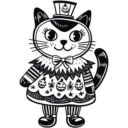 Cute doodle cat animal for Halloween day with watercolor .GenerativeAI.. AI generated. Vector iconのイラスト素材